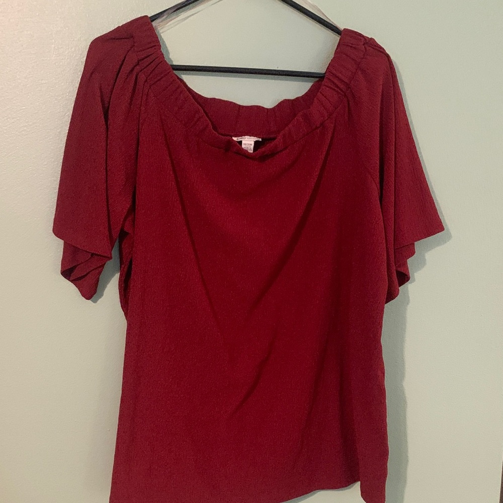 Cato Off-Shoulder Short Sleeve Top - Wine Red